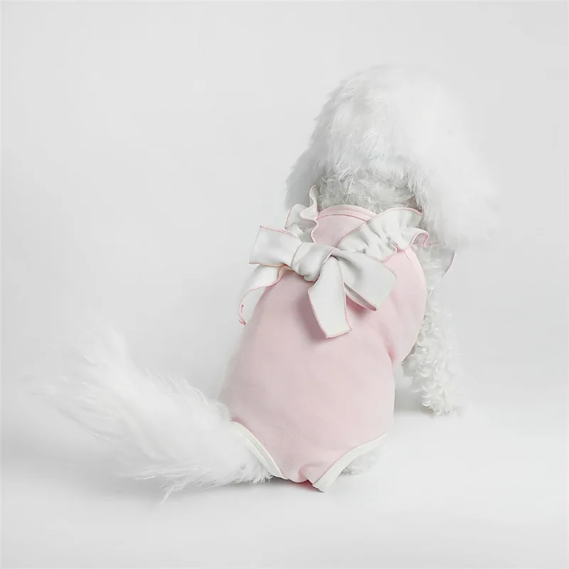 Mono suave para primavera y otoño para mascotas, ropa de dormir interior sin mangas para el vientre, ropa de casa para perros pequeños, ropa para cachorros de peluche - imagen 3