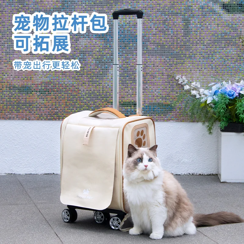 Nueva maleta con ruedas para mascotas, maleta plegable portátil para perros y gatos, cubierta con ruedas a cuadros, productos para mascotas - imagen 2