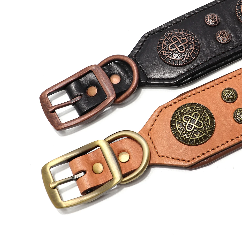 Collar de perro de cuero genuino, collares para perros con tachuelas y pinchos, Collar ajustable para mascotas para perros medianos, Bulldog Francés, Labrador - imagen 4