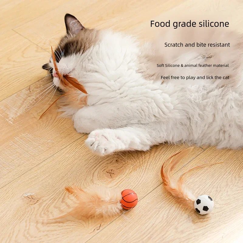 Bola elástica de plumas para gatos, rompecabezas interactivo para mascotas, para aliviar el estrés, hierba gatera, suministros para aves voladores - imagen 3