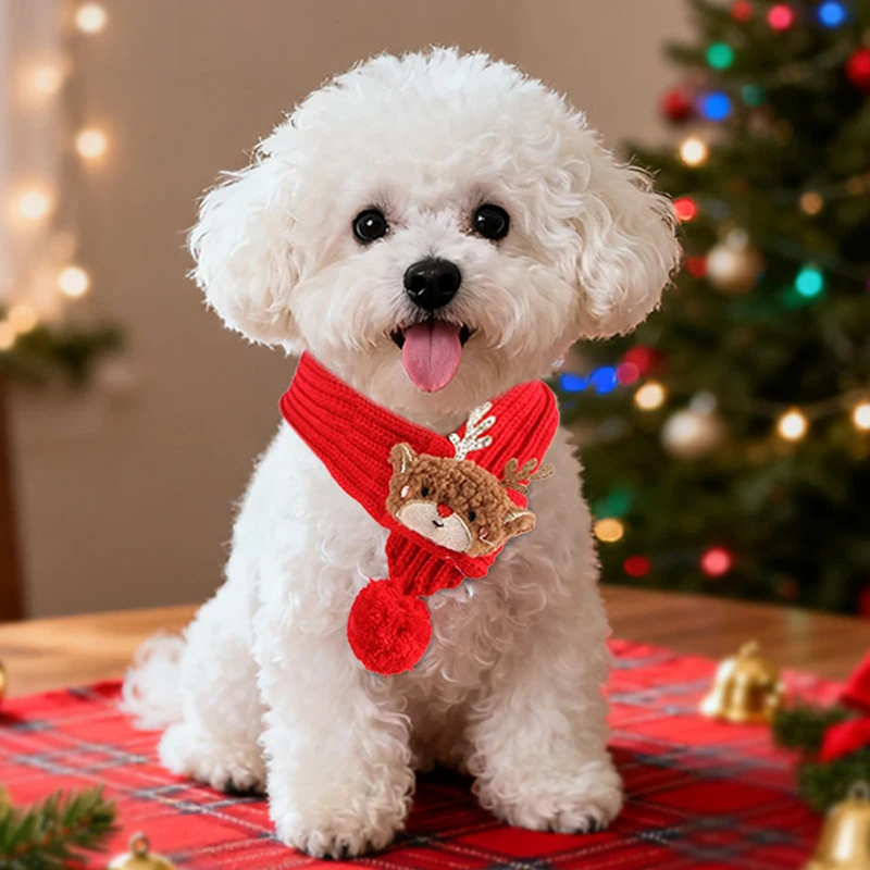 Bufanda de punto cálida para gatos, bufanda navideña de alce para mascotas, perros pequeños y medianos, Bandana para cachorros y gatitos, accesorios para gatos, invierno - imagen 3