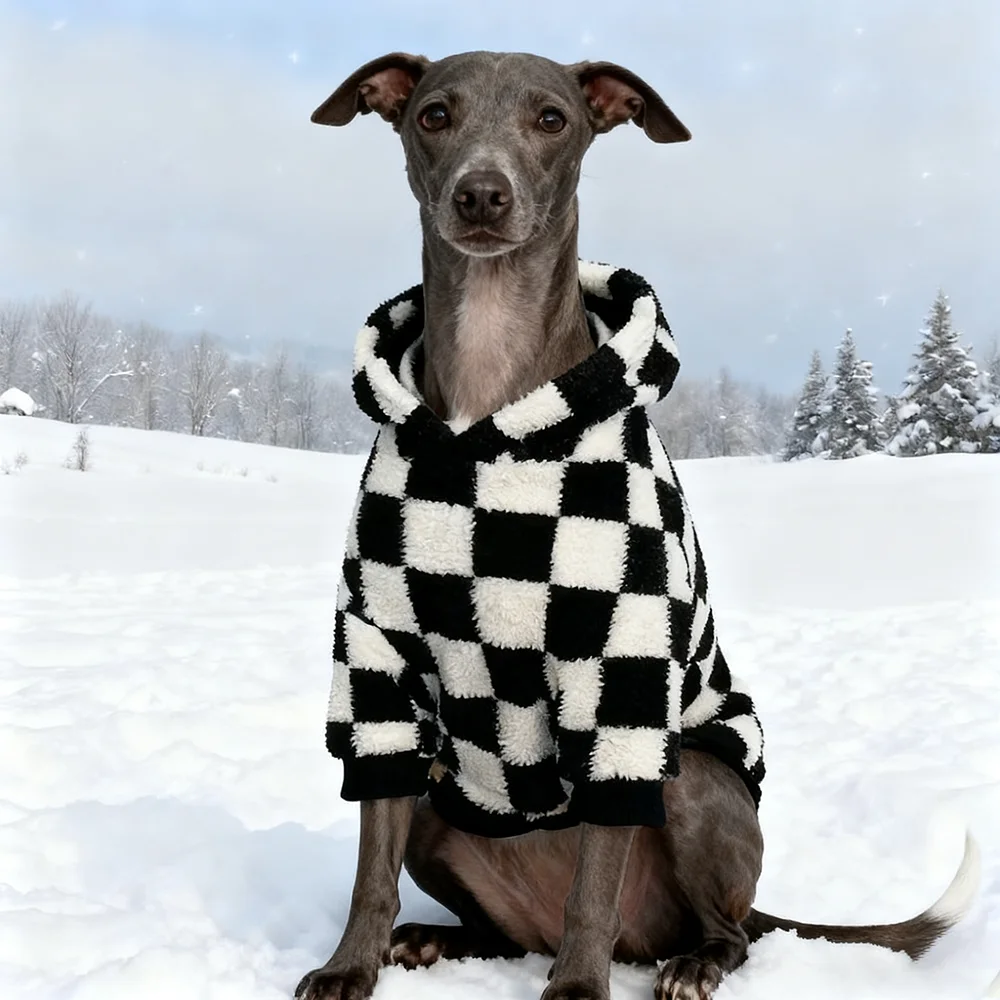 Ropa grande para perros, sudaderas con capucha a cuadros para mascotas, abrigo de lana de galgo italiano Whippet, suéteres de tablero de ajedrez Doberman de invierno, pijamas nuevos 2026 - imagen 2