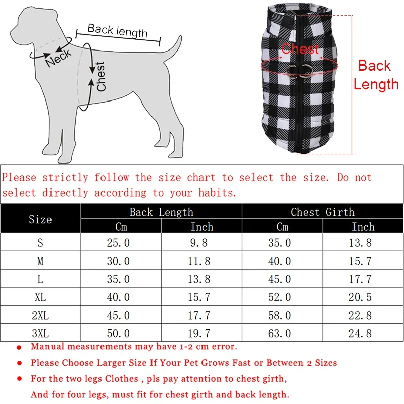 Ropa cálida de invierno para perros pequeños, abrigo para cachorros, chaqueta para gatos con cremallera, disfraz impermeable de Yorkie Pug, ropa para mascotas con estampado a cuadros - imagen 5
