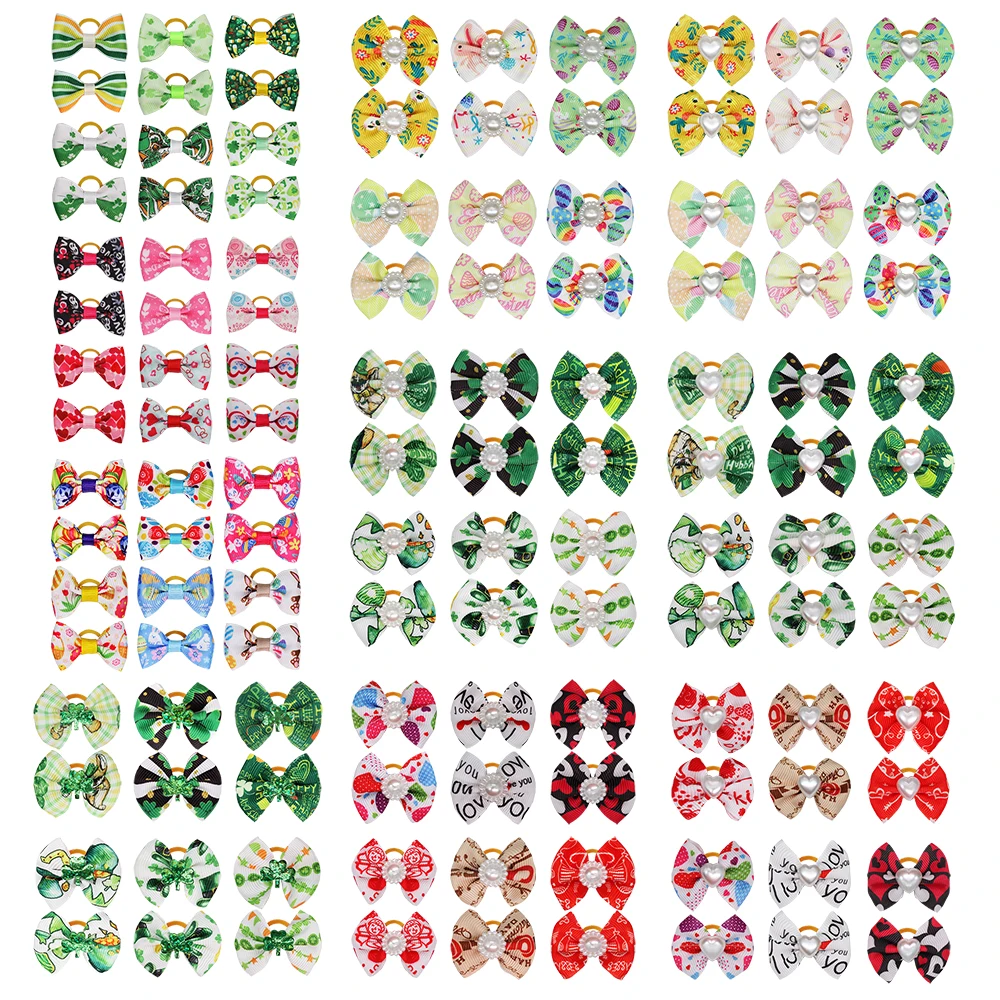 Lazos de goma para el pelo de perros y gatos, accesorios de aseo para mascotas, 50/100 piezas, colores mezclados, venta al por mayor