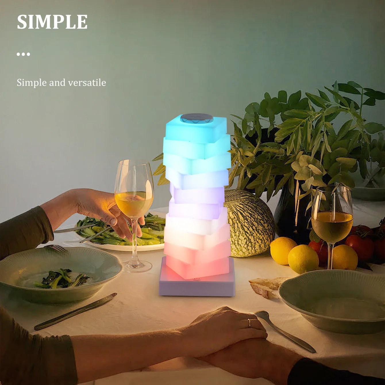 Lámpara de noche LED RGB mostrando modo táctil
