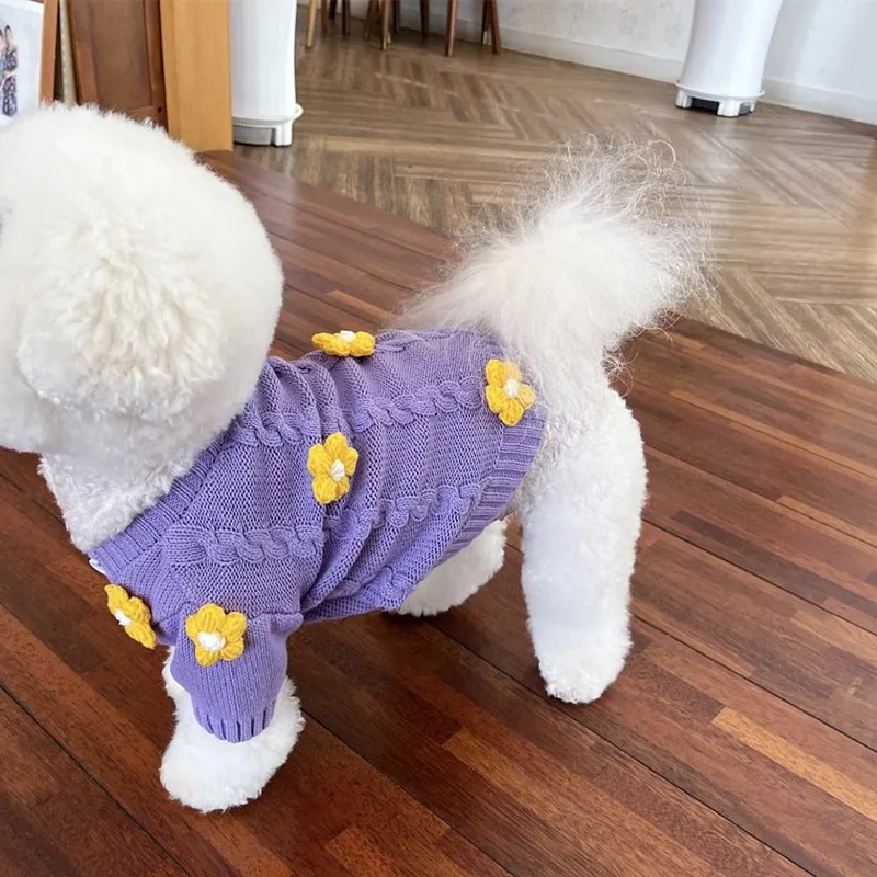 Suéter de flores para perros, abrigo de pata de gallo para mascotas, chaqueta de celosía térmica engrosada, ropa de diseñador para perros, diseño de moda, Invierno - imagen 5