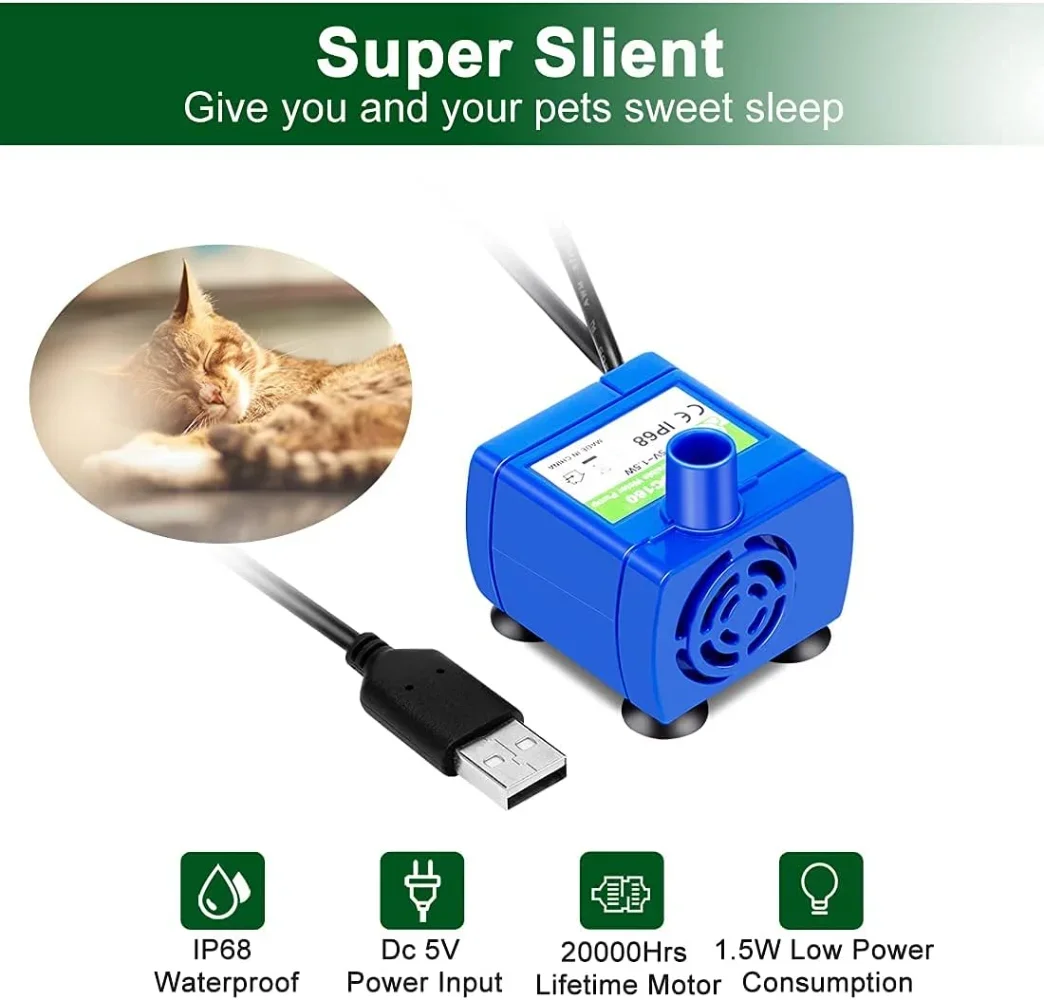Bomba de agua con luz LED para mascotas, fuente de agua para gatos, Motor de repuesto, accesorios para mascotas, bebedero de flores para gatos, dispensador de agua - imagen 5