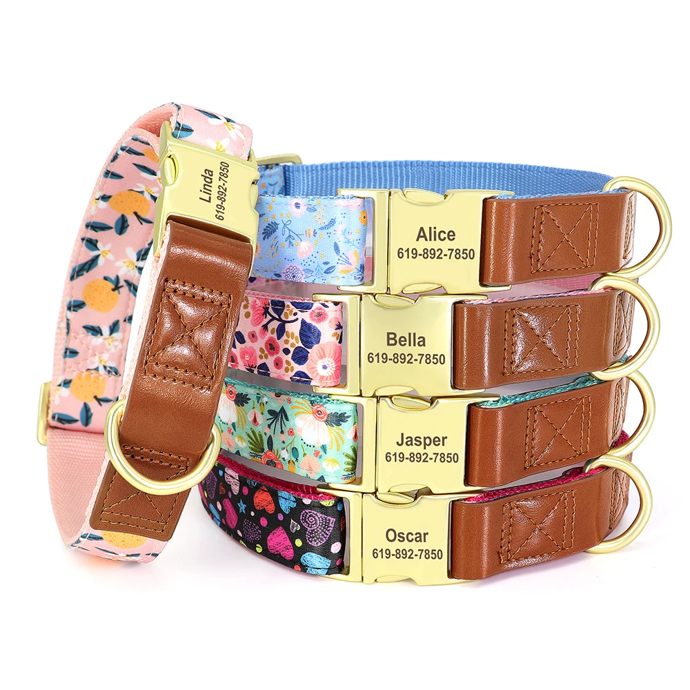 Collar con hebilla para perro personalizado, collares de cuero y nailon para perro, nombre grabado gratuito para perros pequeños y medianos, collares antipérdida para Chihuahua - imagen 2