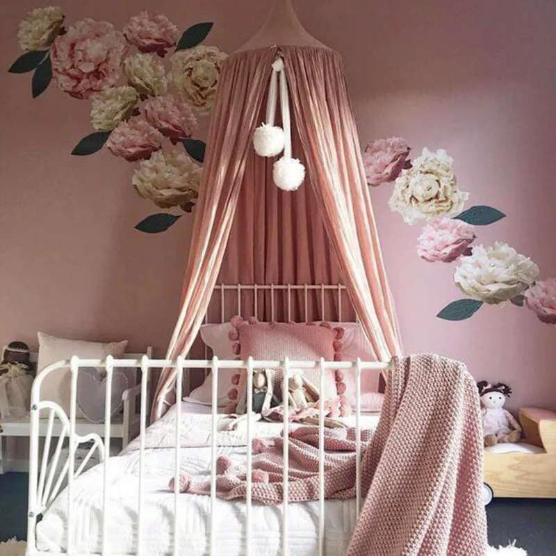 Decoración de cama con bola de flores, dosel colgante para cama de bebé, adorno de gota con pompón, accesorios para cuna de bebé, decoración colgante de pared para habitación de niños - imagen 5