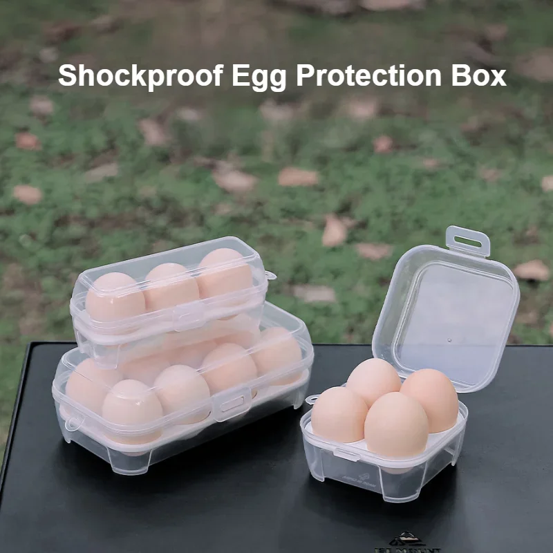 Caja de almacenamiento transparente portátil con tapa sellada, cartón de huevos para acampar al aire libre, a prueba de golpes, con bandeja para huevos, utensilios de cocina, 3/4/8 cuadrículas - imagen 5