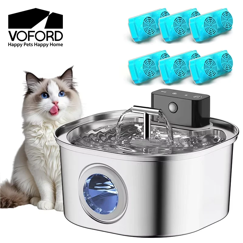 Fuente de agua para gatos Voford de acero inoxidable de 3,2 L con batería de 4000 mAH, 3 modos, salida Dual, fuente automática inalámbrica para beber para mascotas
