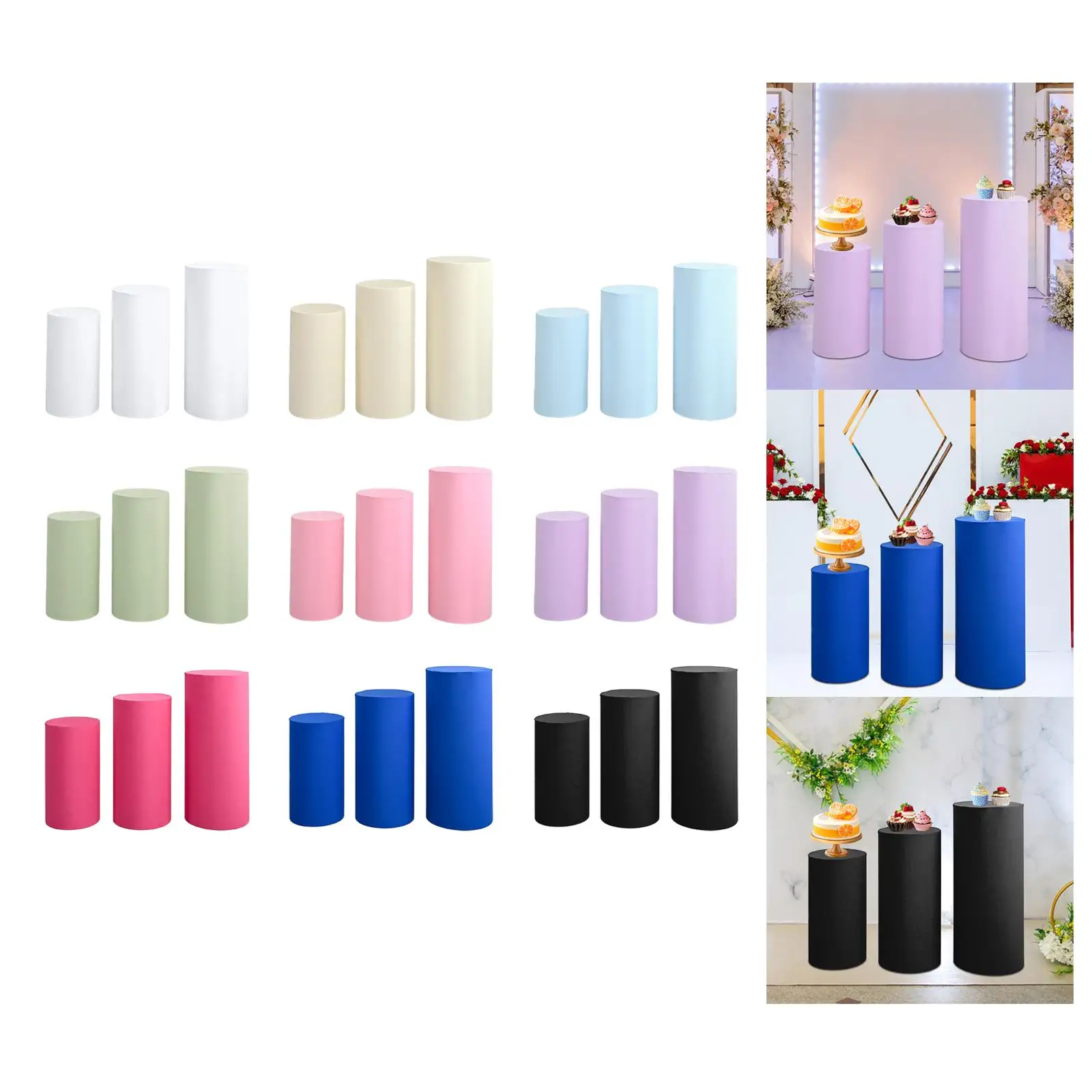 3Pcs Cylinder Plinth Covers Dessert Tables Cloth Plinth Stand Pillar Covers for Wedding Thanksgiving Birthday Party Decoration