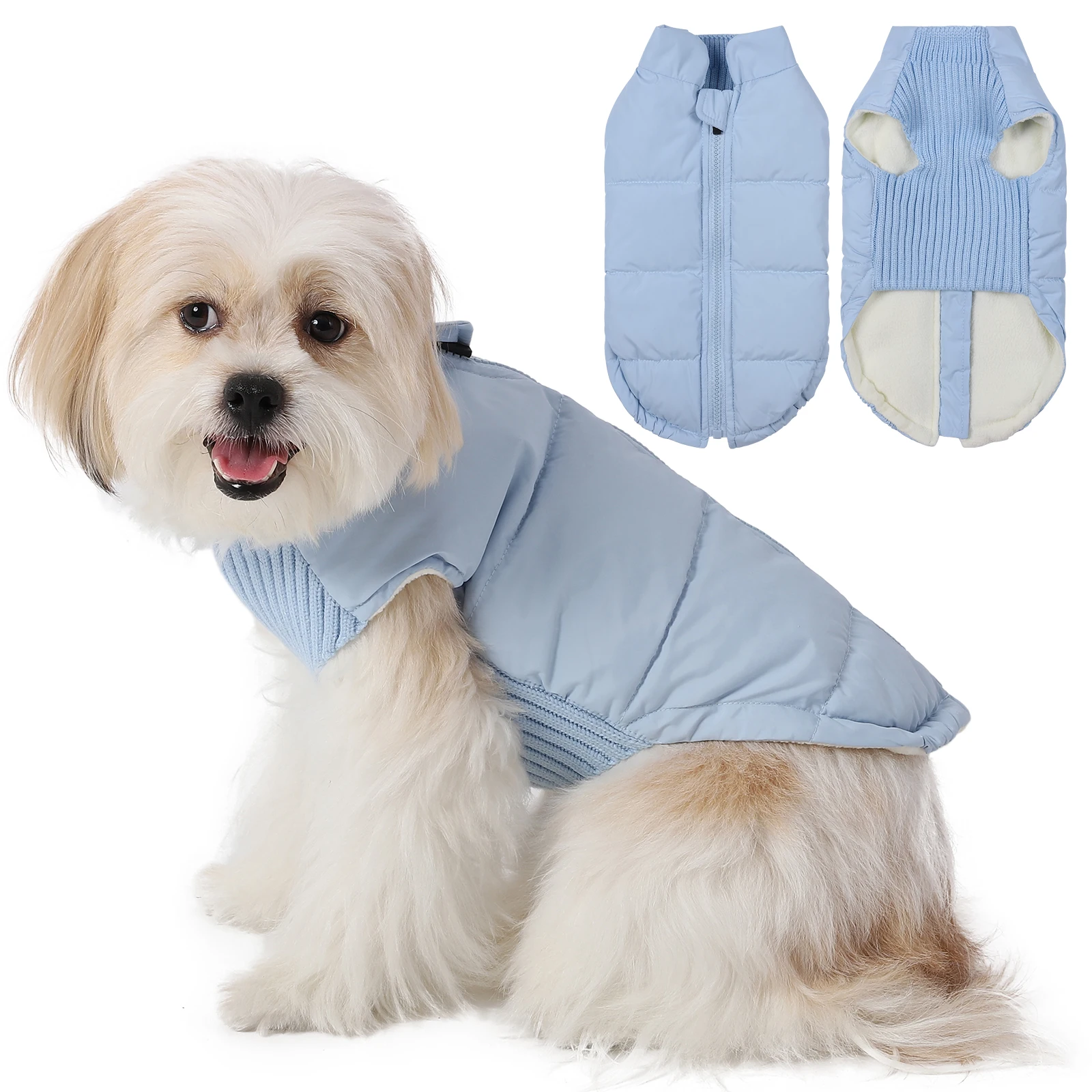 Abrigo a prueba de viento para mascotas, chaleco suave y cálido para clima frío, chaqueta con cremallera para perros pequeños y grandes, ropa acolchada para gatos, Invierno - imagen 2