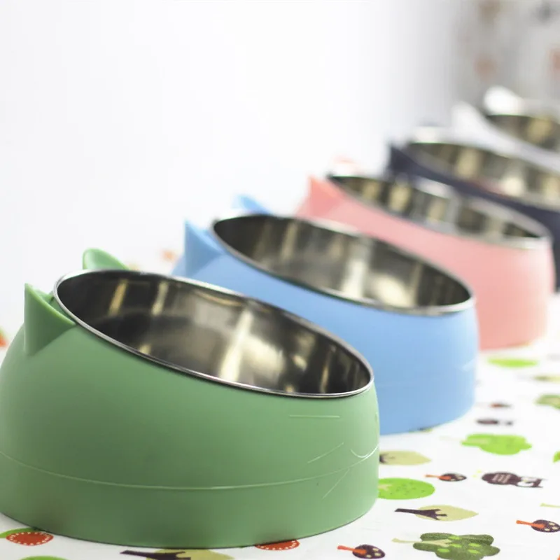 Cuenco para perros y gatos, Base antideslizante de acero inoxidable elevada de 15 grados para cachorros, alimentador de agua potable para comida para gatos, cuenco protector de cuello inclinable para mascotas