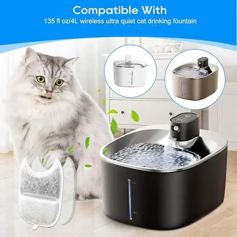Filtros y esponjas de repuesto para fuente de agua para mascotas, dispensador de agua potable para gatos de acero inoxidable, 4L, paquete de 8 - imagen 2