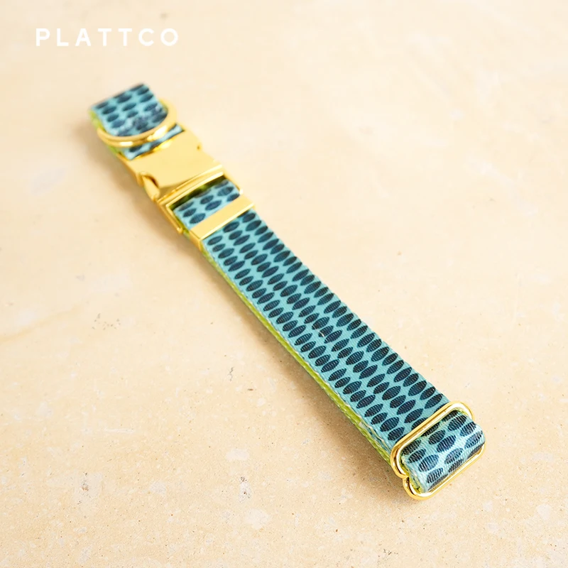 PLATTCO-collar de perro de diseño único, estampado de patrón de tinta verde y hebilla dorada de alta calidad, tamaño 5 PDC320YG - imagen 3