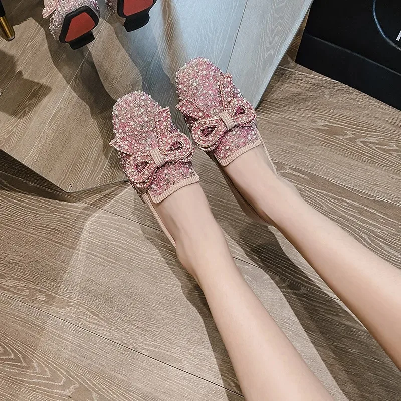 Mocasines y zapatos planos elegantes para mujer con lazo de pedrería - imagen 5