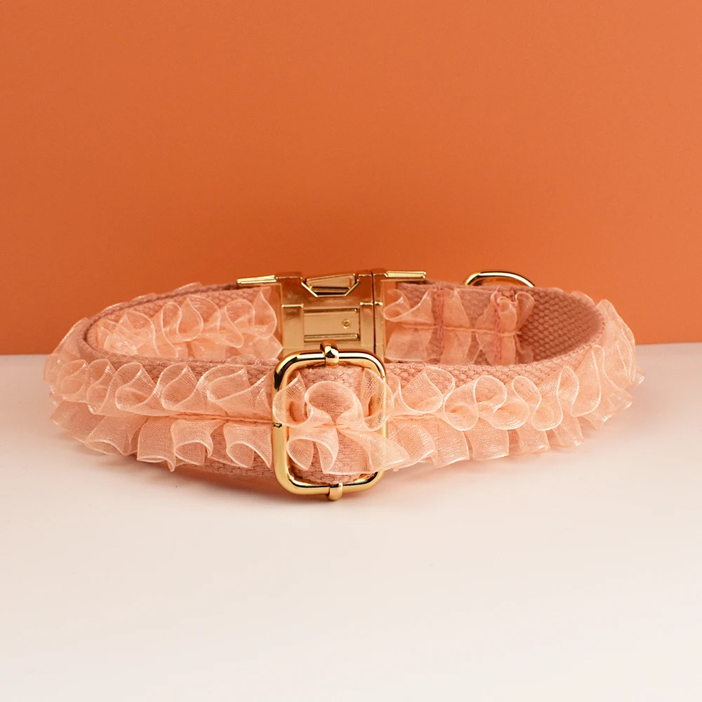 Collar de perro de encaje grabado personalizado, arnés de boda personalizado para mascotas, accesorios de lujo para perros, placa con nombre de encaje 03 - imagen 5