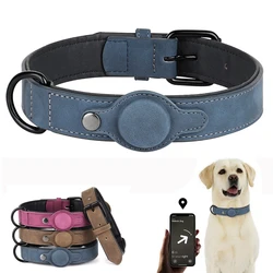 Collar de cuero PU para perros con etiqueta antipérdida ajustable