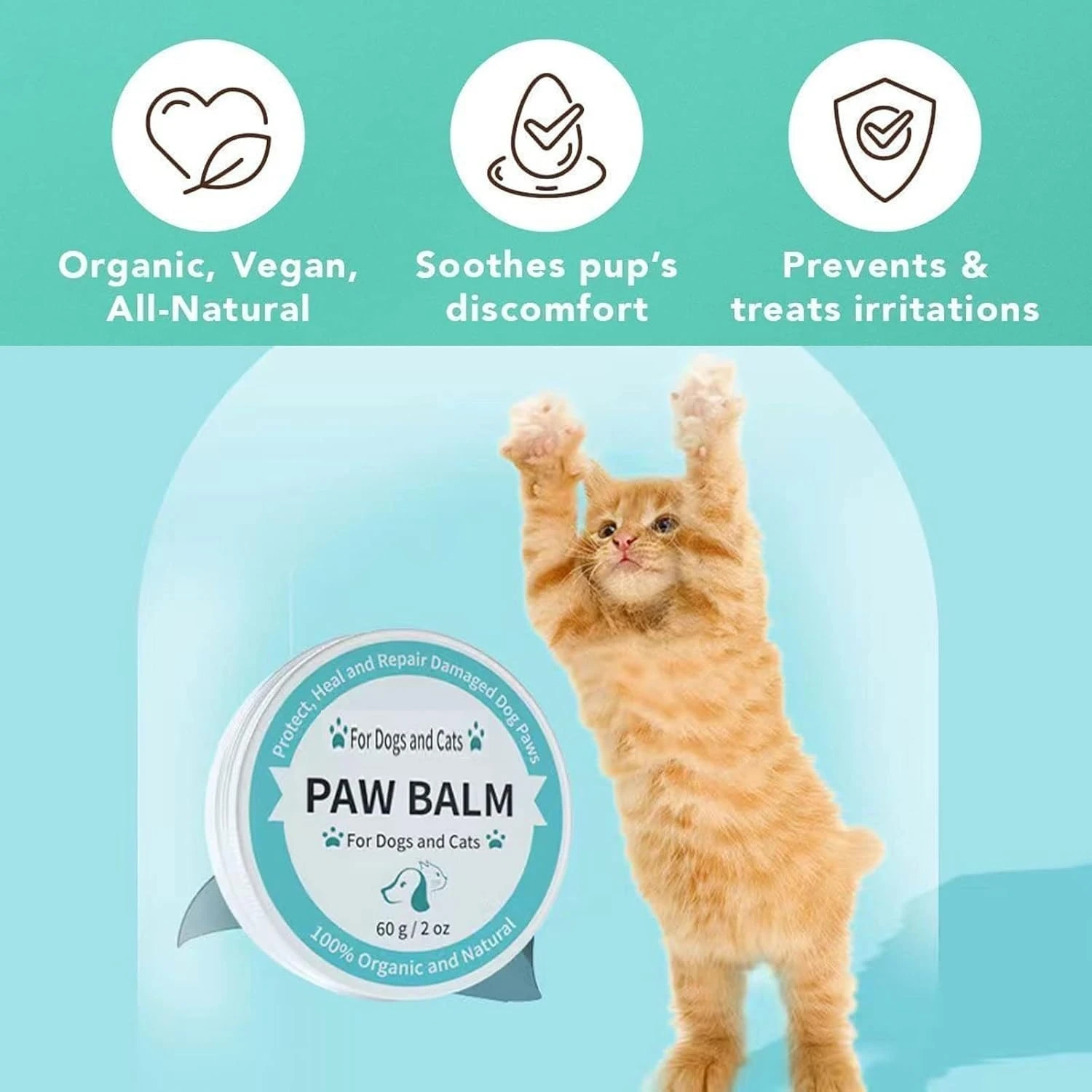 ATUBAN Bálsamo para patas de perros, Protector de bálsamo para patas de mascotas contra el calor, mantequilla de crema para todas las estaciones, bálsamo para patas, chupete para perros y gatos, cura, reparaciones - imagen 2