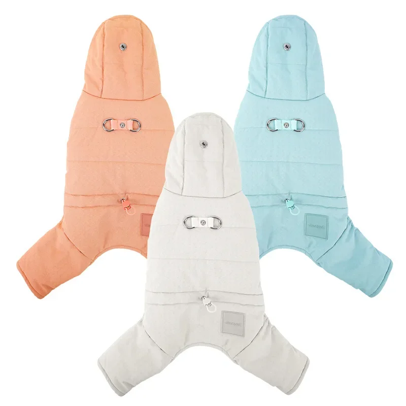 Otoño Invierno mascota chaqueta con capucha de cuatro patas mono Teddy Parkas para perros pequeños desgastados con ropa gruesa para mascotas ropa para cachorros - imagen 4