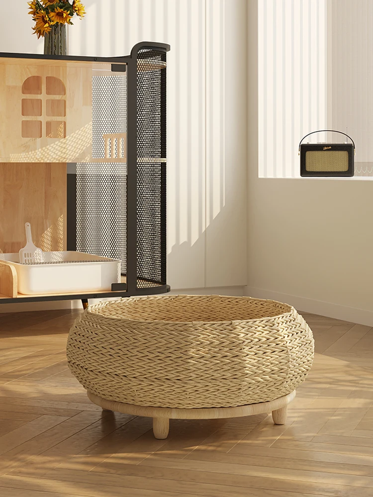 Cama de madera maciza tejida a mano para gatos, base Universal para las cuatro estaciones, cálida para invierno, perrera transpirable para mascotas - imagen 3