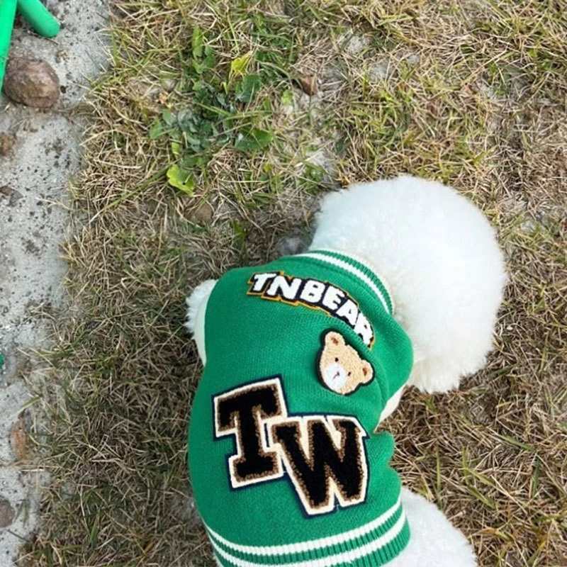 Suéteres de punto de invierno para Bulldog Francés, ropa cálida de lana de oso de dibujos animados para gatos, cárdigan para caminar, chaqueta para cachorros pequeños y medianos - imagen 4