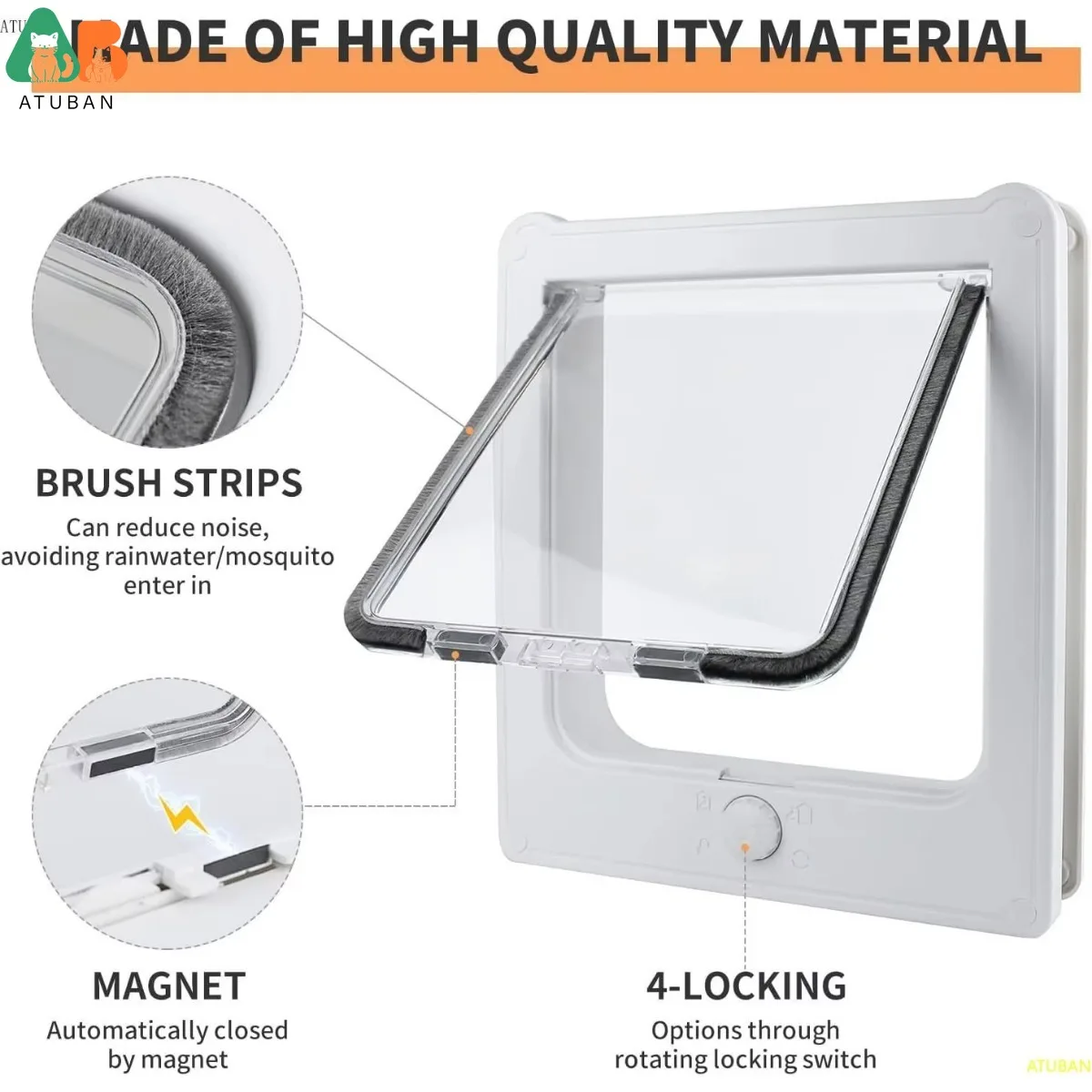 ATUBAN Puerta de gato con 4 modos de conmutación, bloqueo para puerta Interior, puerta de gato pequeña con imanes para Interior, gatito, cachorro, puerta de mascota pequeña - imagen 3
