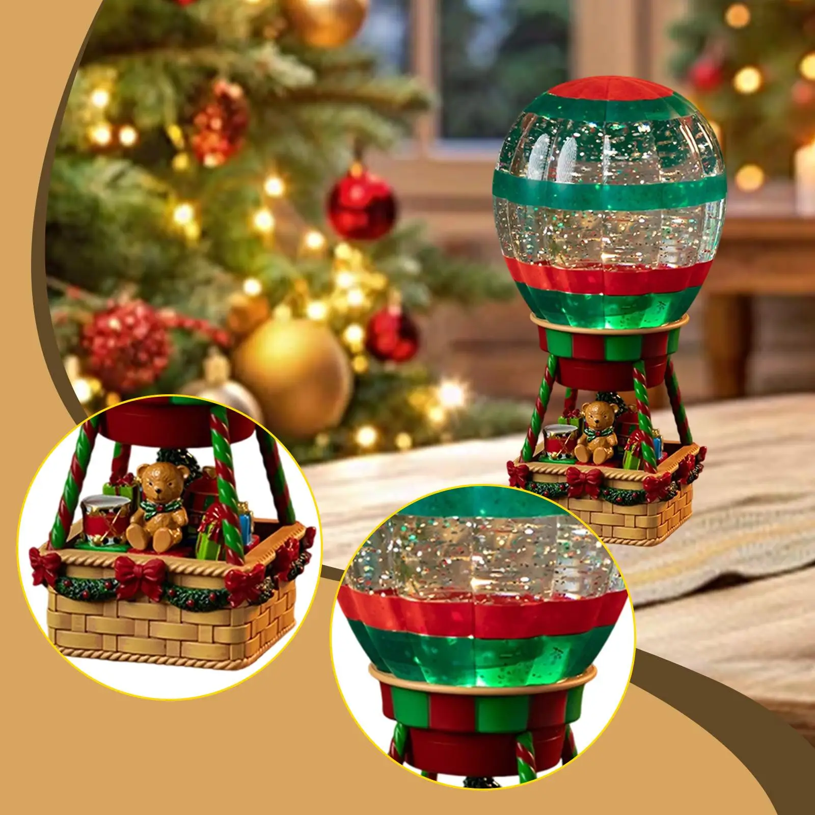 Christmas Snow Globe Water Globe Centerpiece Figurine Accent Home Decor with Music Songs for Fireplace Festive Colleagues