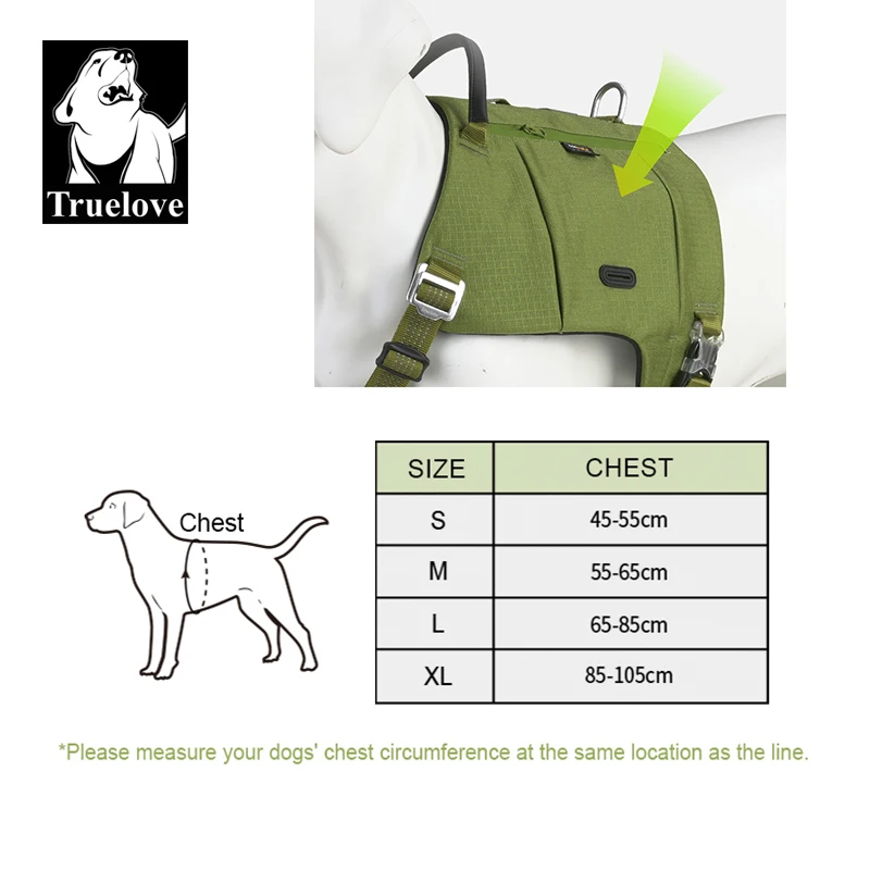 Truelove-mochila para perro con mango táctico ajustable, arnés para mascota, chaleco de cuerpo completo para entrenamiento de senderismo al aire libre, TLB2251 - imagen 4