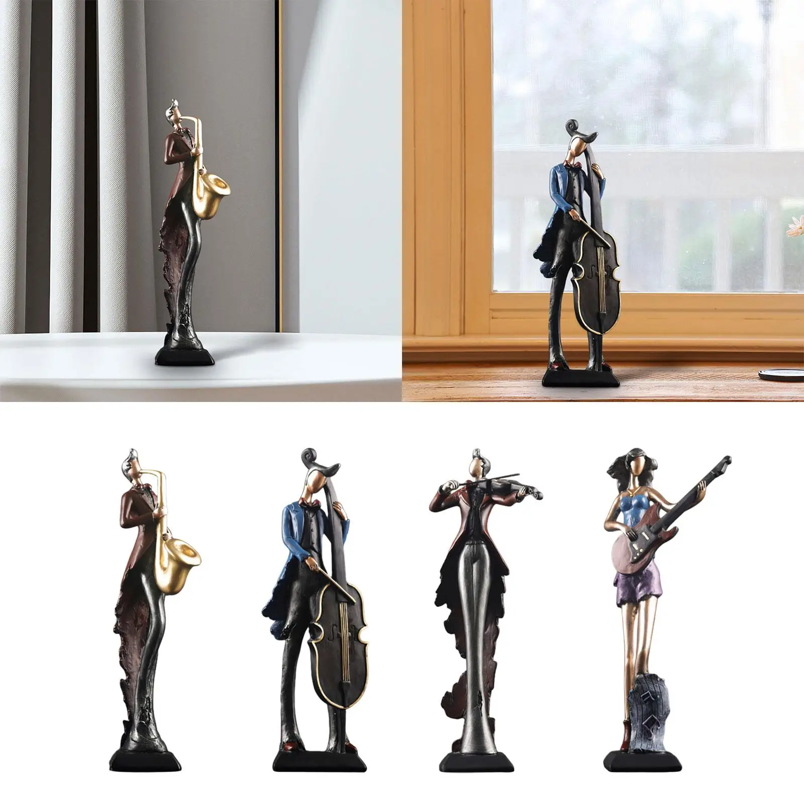12inch Musical Instrument Player Figurine Table Ornament Handicraft Resin Miniature for Household Kitchen Dining Multipurpose