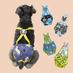 Pañales reutilizables para perros con tirantes y estampado de dibujos