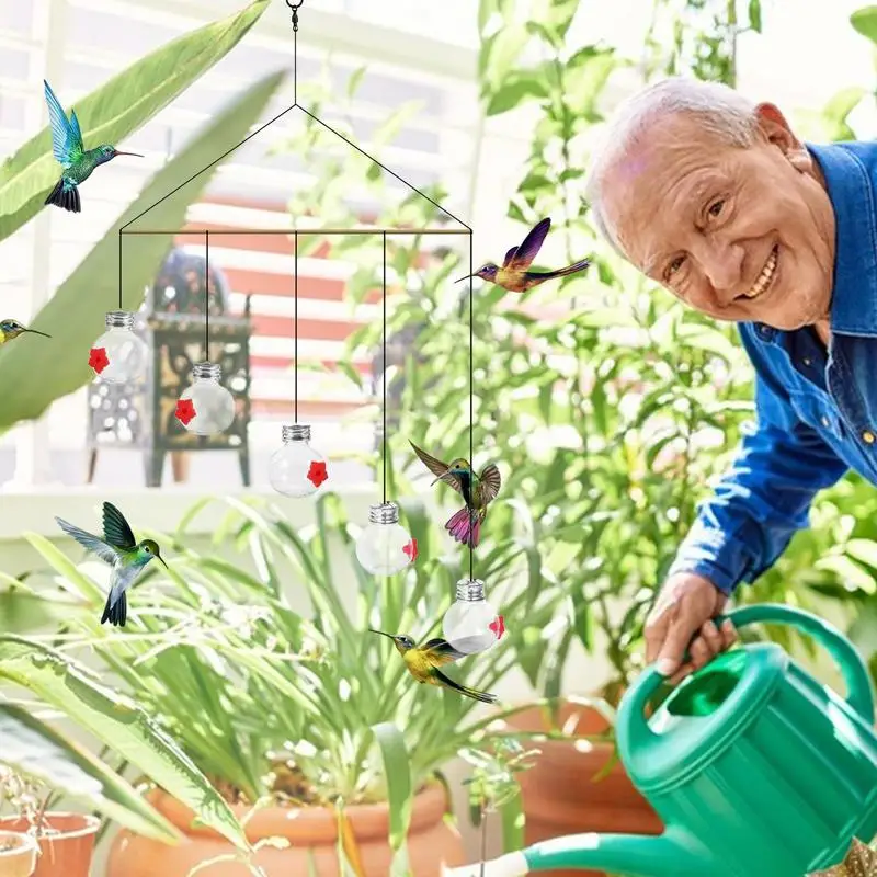 Comedero de colibrí, carillón de viento encantador, colgante, alimentadores de colibrí, creativo, ligero, hecho a mano, decoración de ventana - imagen 3
