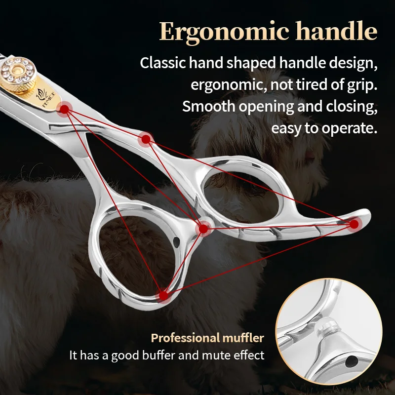 Tijeras de belleza para perros Fenice, tijeras profesionales de 7 pulgadas con dientes dobles para el cuidado de mascotas, tijeras más delgadas, tasa de adelgazamiento de 20-30% - imagen 5