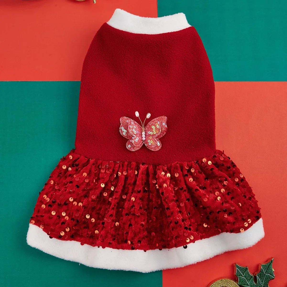 Vestido de peluche con purpurina para perro pequeño, ropa de gato, vestidos de perro para cachorro, Navidad, Otoño e Invierno