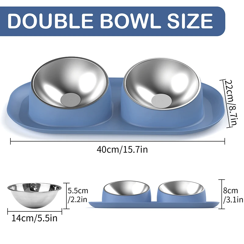 Cuenco doble para alimentación de perro y gato, tazón doble para comida de cachorro, tazón para beber, tazón para gato, protector de inclinación, suministros para mascotas - imagen 2