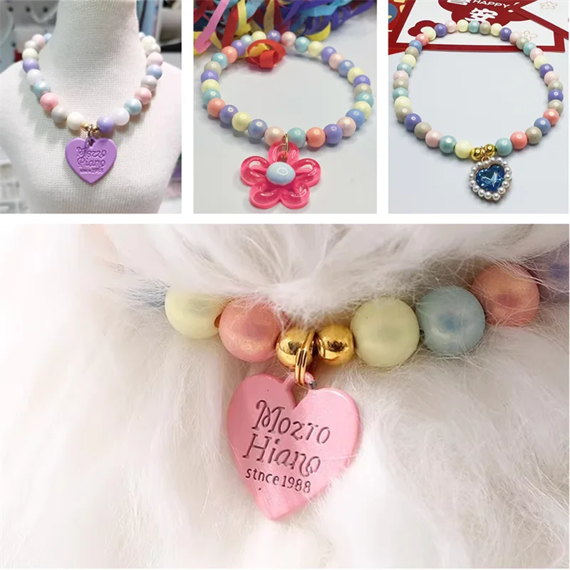 Collar de perro con cuentas de macarrón hecho a mano, Collar ajustable de Estilo Princesa para decoraciones de perros y gatos, colgante de melocotón con piedras preciosas de flores