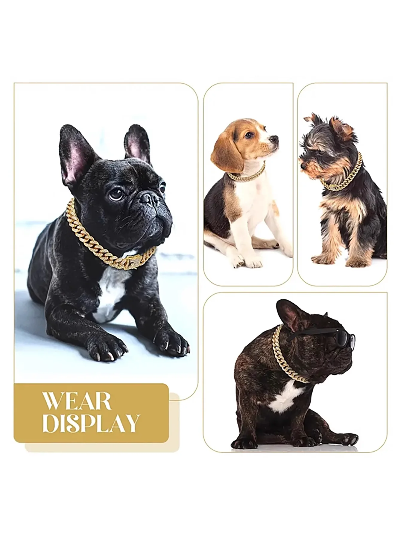 Collar de perro con tachuelas de diamantes con cadena de metal y diseño de hebilla de seguridad, collar de perro estilo punk personalizado, hip-hop - imagen 3