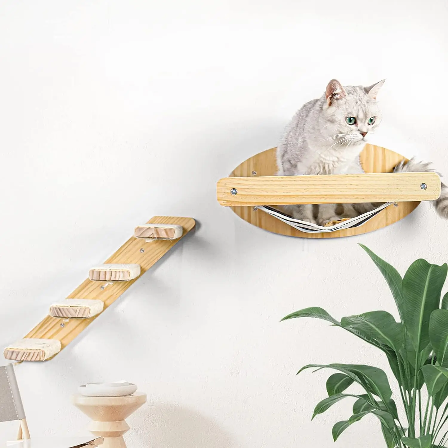 Estantes de escalada para gatos, hamaca montada en la pared con escalera y poste para rascar, plataforma de madera, muebles para mascotas, juguetes para gatitos - imagen 4