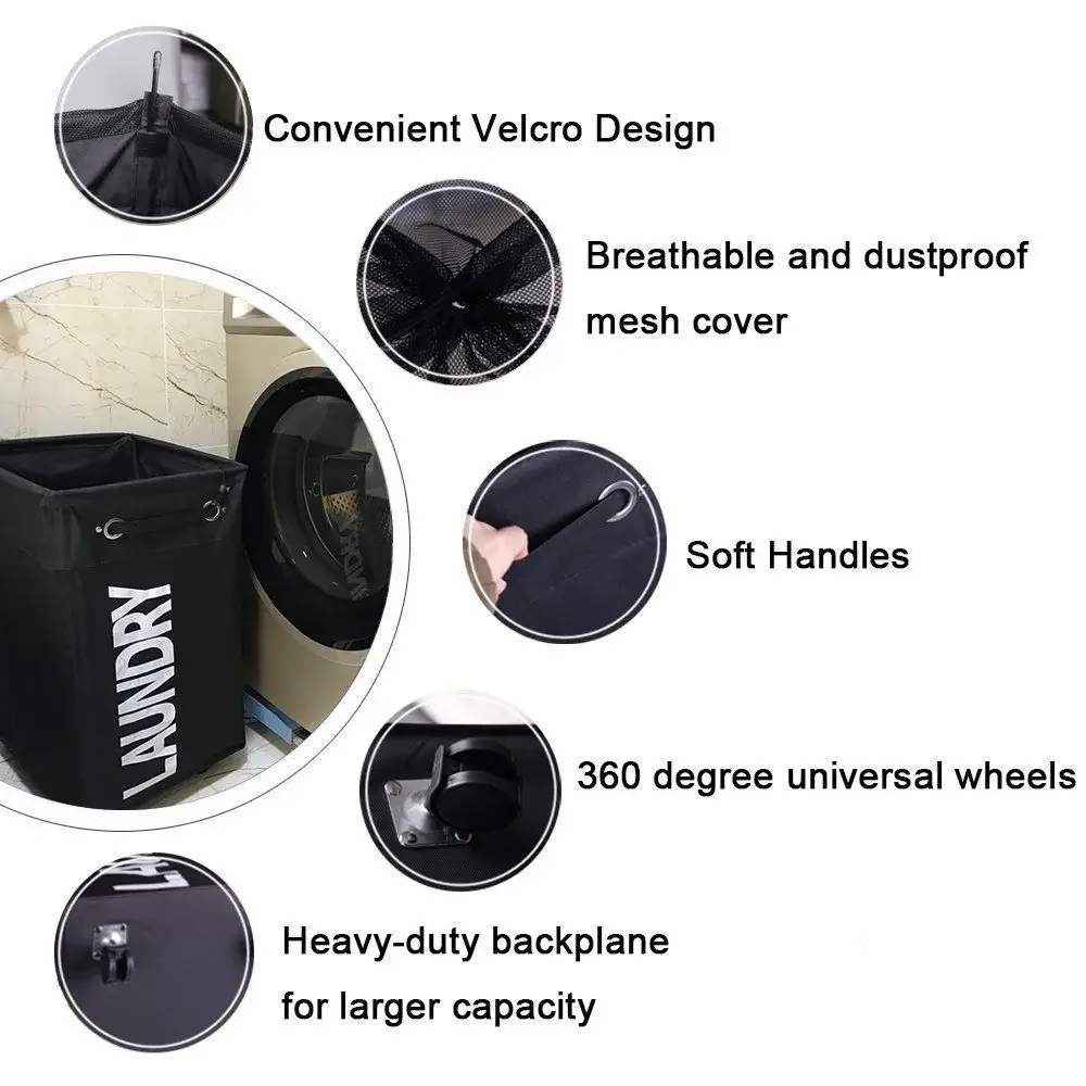 Cesto de lavandería enrollable con ruedas, cestas de lavandería impermeables y plegables para ropa, juguetes, cesta de ropa con cubierta de malla - imagen 5