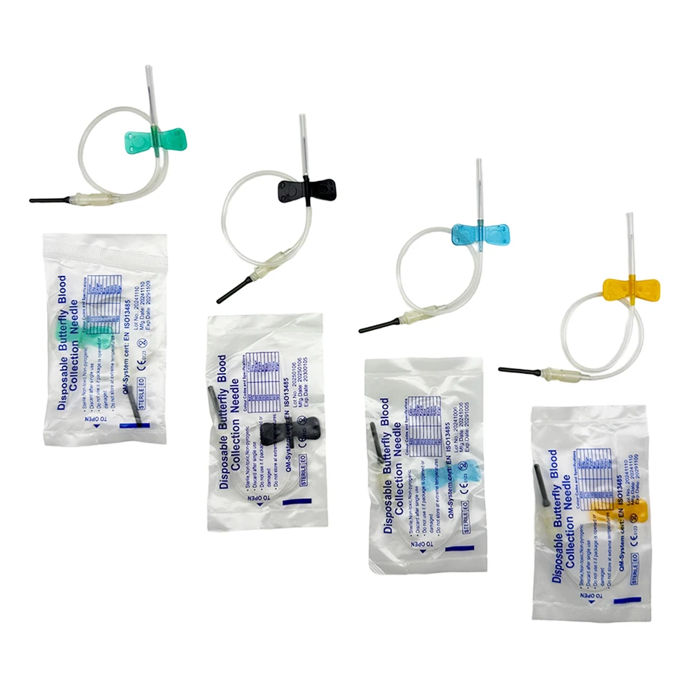 Agujas desechables de recolección de sangre de mariposa de doble ala para gatos, perros, cuidado de animales, habitación de cuidado de mascotas, 50-100 Uds.