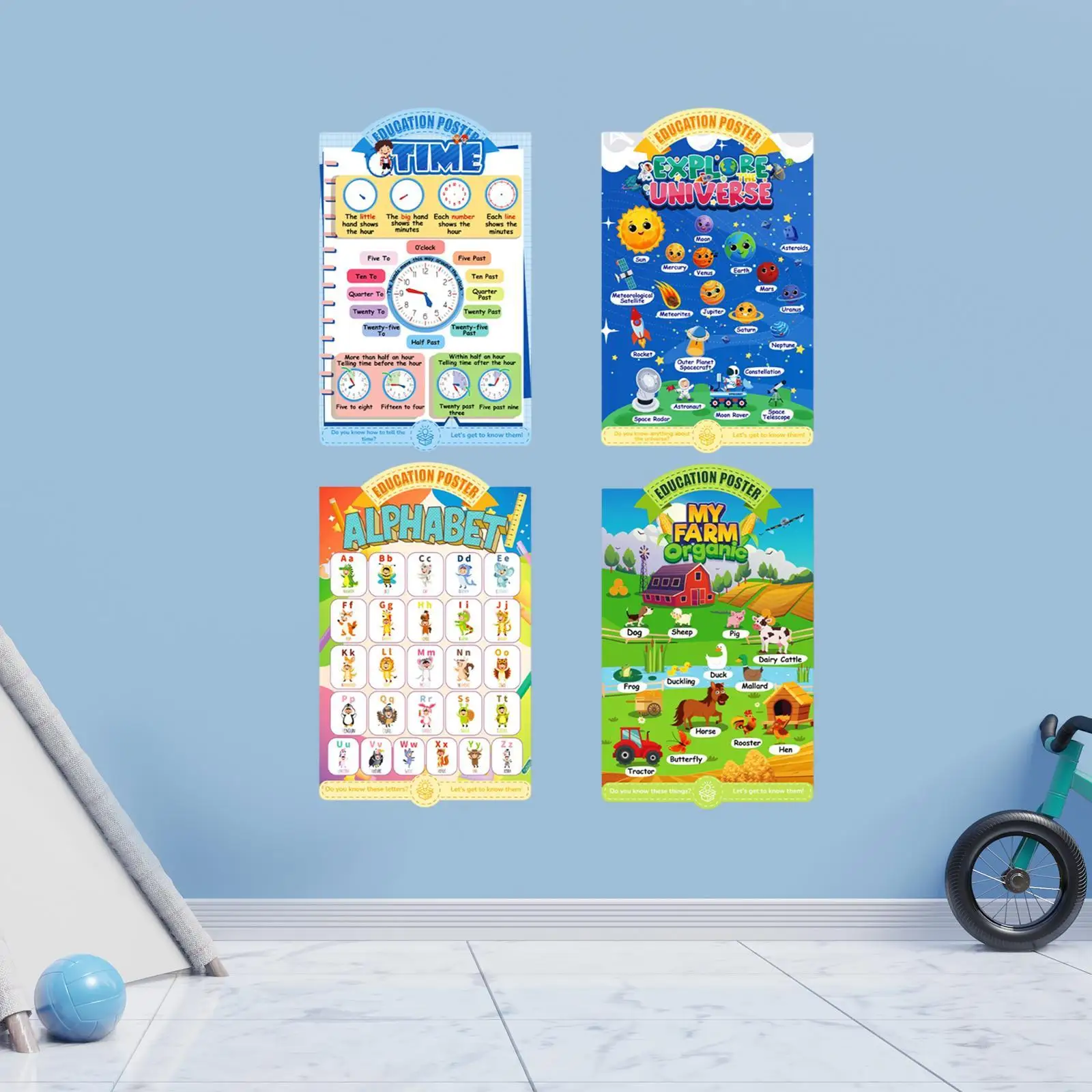 4 Pieces Scholars Educational Posters, Preschool Learning, Abc Alphabet Poster for Home, Nursery, Classroom, School