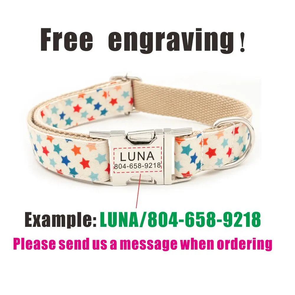 Collar de perro personalizado con grabado gratuito, correa para mascotas a juego, hebilla de Metal de contactos personalizados, Collar para mascotas con estrellas de Color caramelo - imagen 4