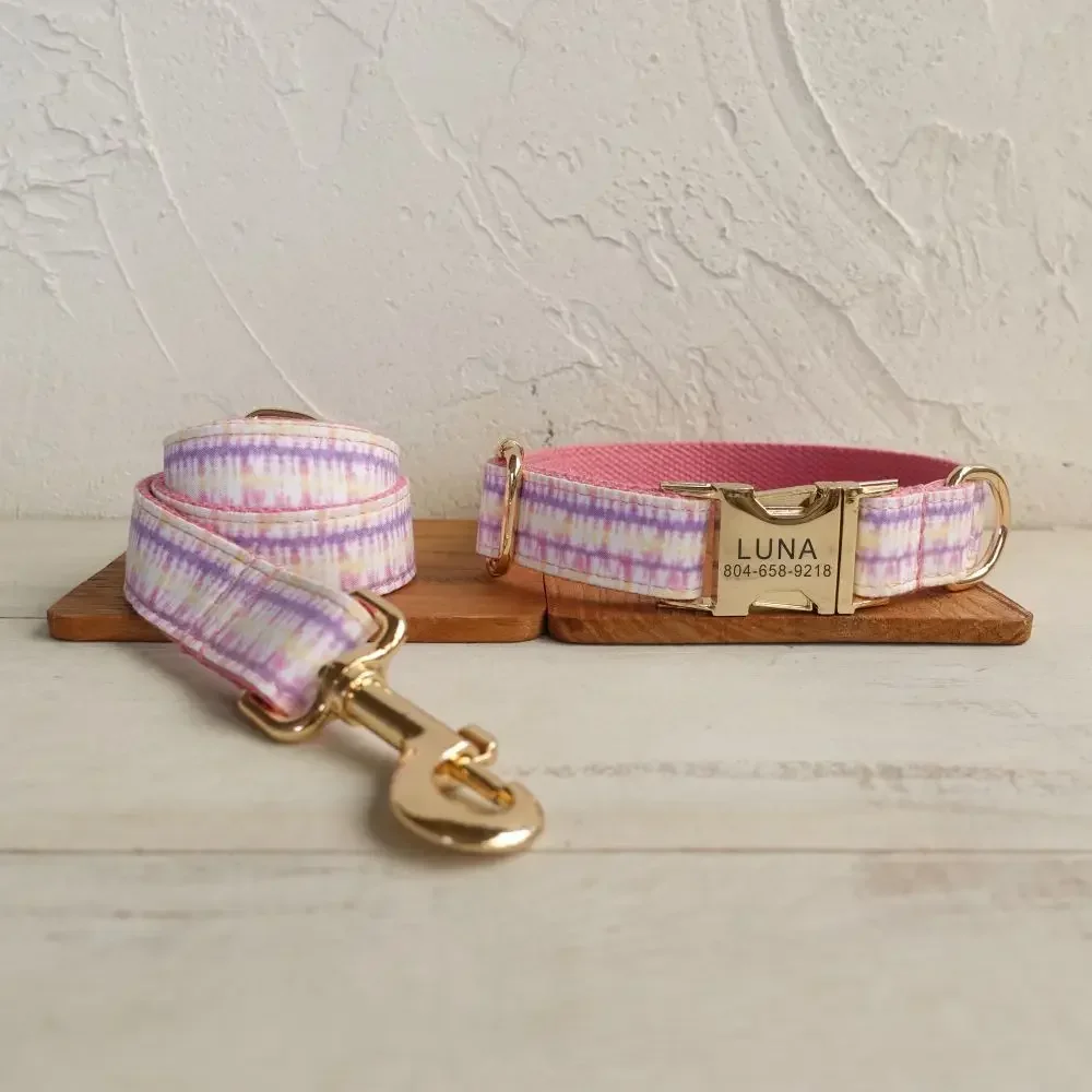 Collar de perro personalizado con grabado gratuito, correa para mascotas a juego, hebilla de Metal de contactos personalizados, Collar mágico rosa para mascotas