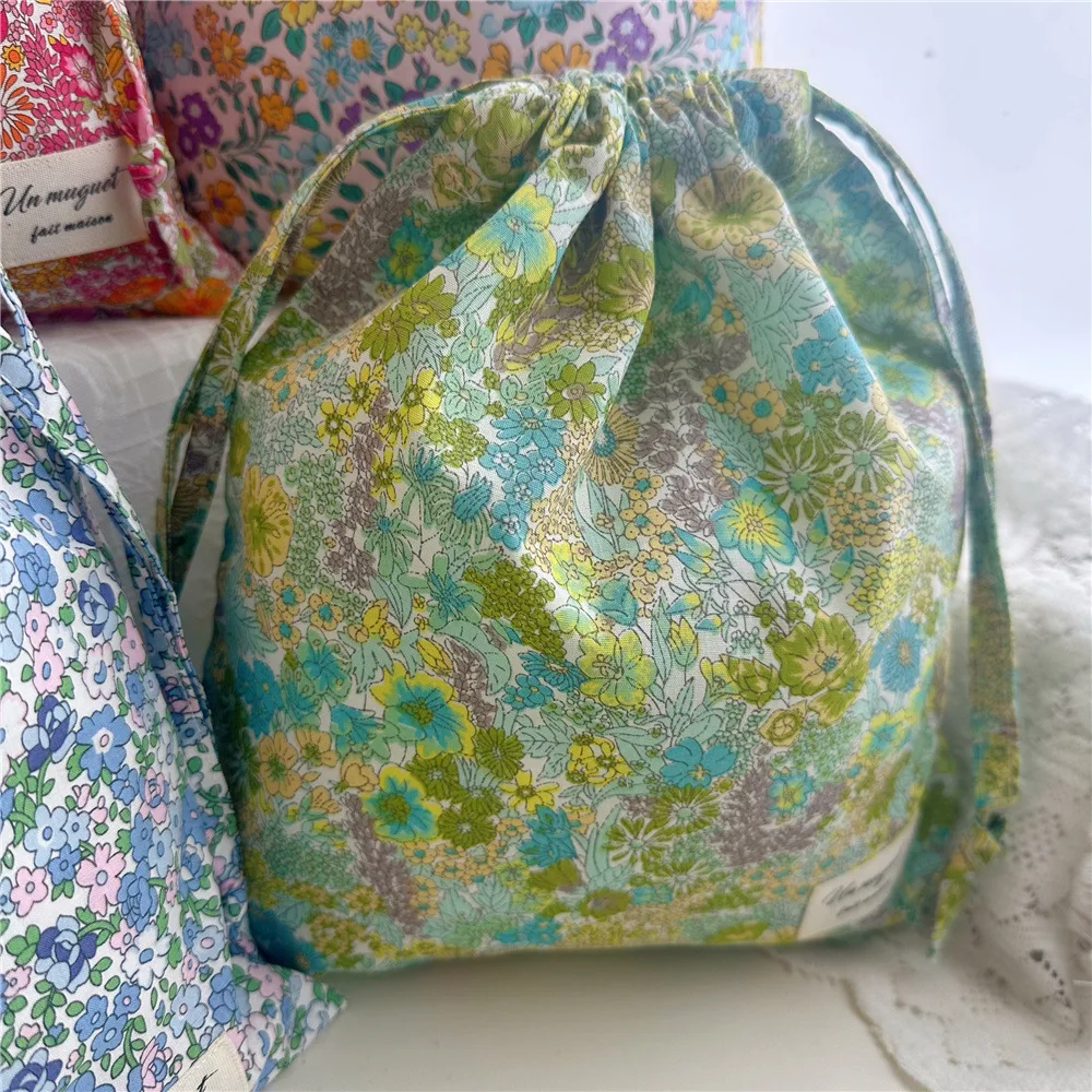 Bolsa de maquillaje de algodón organizadora portátil, ropa interior de viaje, bolsas con cordón, bolsas para mamá con estampado de flores, bolsas de cosméticos - imagen 5