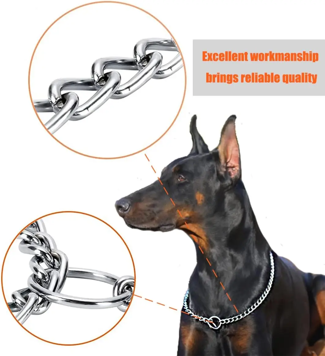 Collar de estrangulación para perros de acero inoxidable 304 sin costuras, cadena P antideslizante, Collar de entrenamiento resistente ajustable para perros pequeños, medianos y grandes - imagen 4