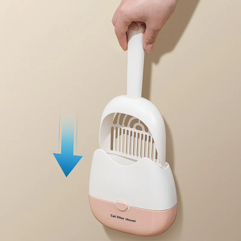 Pala de arena para gatos 2 en 1 con Base, pala de limpieza para gatos montada en la pared, limpiador de arena para gatitos de malla duradera, Herramientas de limpieza para mascotas - imagen 4