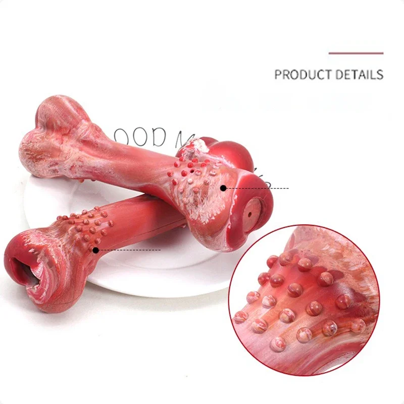 Divertido juguete con sonido para masticar para perros, forma de hueso realista, puede contener comida, cepillo de dientes, limpieza, juguete de goma, molares resistentes a mordeduras, accesorios para perros - imagen 4
