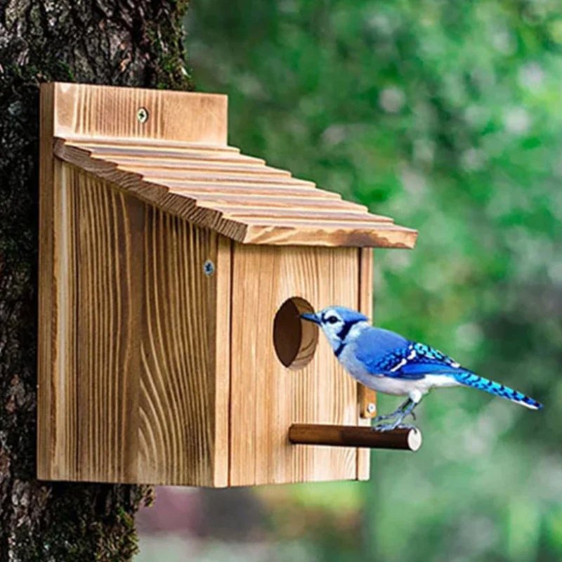 Wooden Bird House Outdoors Garden Decorative Bird Nests Tree Pine Wood Birds Cages Cheap Small Parrot Nesting Pet Supplies