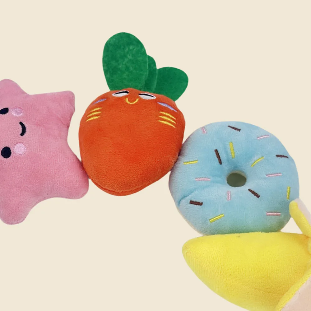Estrella/banana de juguete para mascotas de frutas de dibujos animados con papel arrugado y chirriador, resistente a mordeduras para gatos y perros para masticar, moler los dientes juegan solo - imagen 4